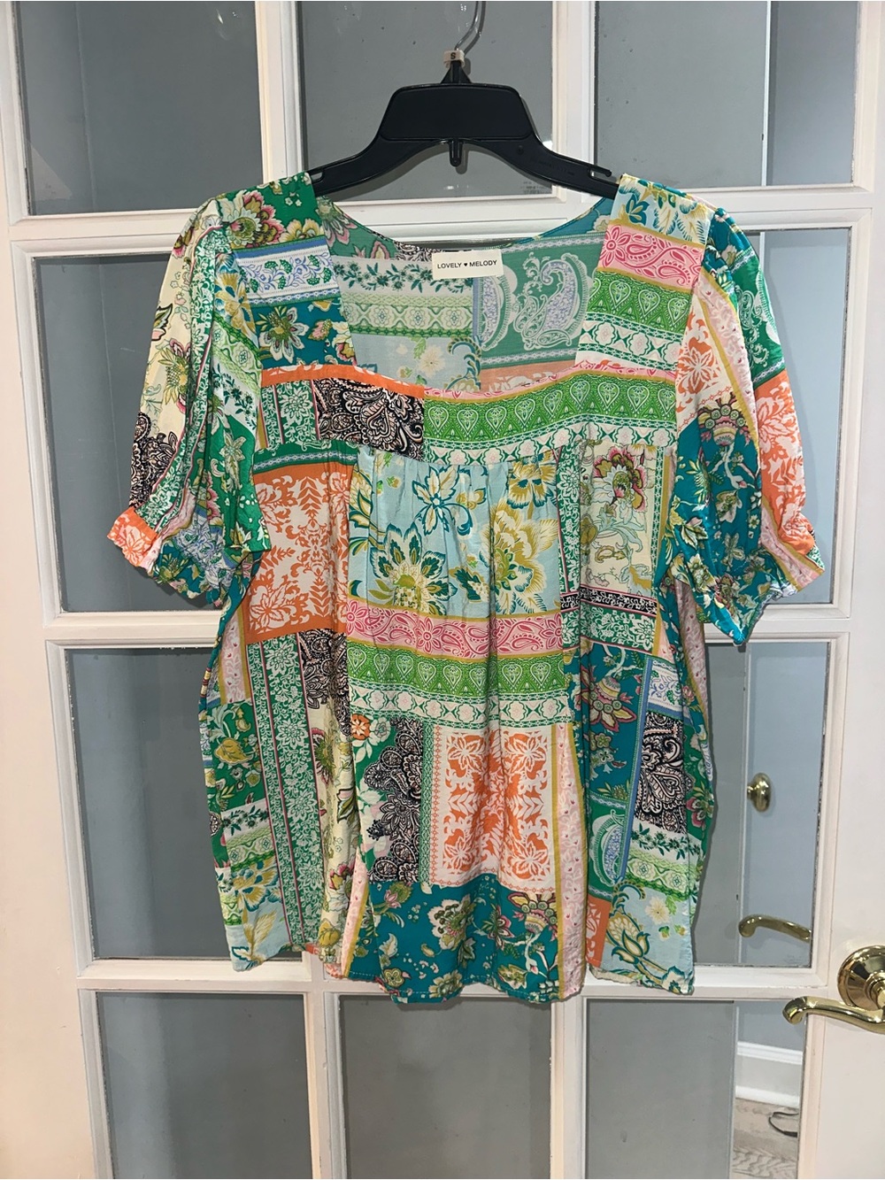 Boho Floral Patchwork Peplum Top Short Sleeve Babydoll Blouse Sz M (See Pics)